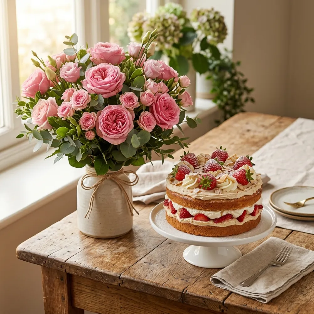 Flowers and cake combo for celebrations
